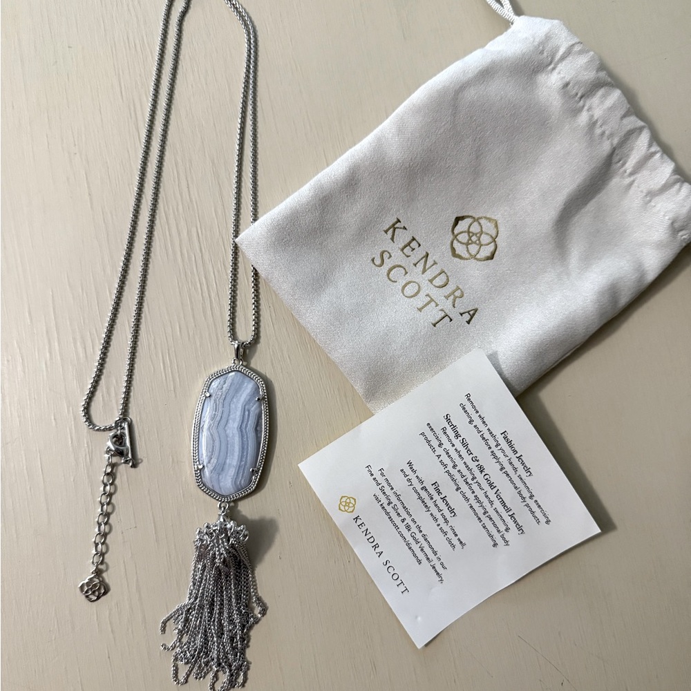 Kendra Scott Silver Wayne Necklace with Blue agate brand new